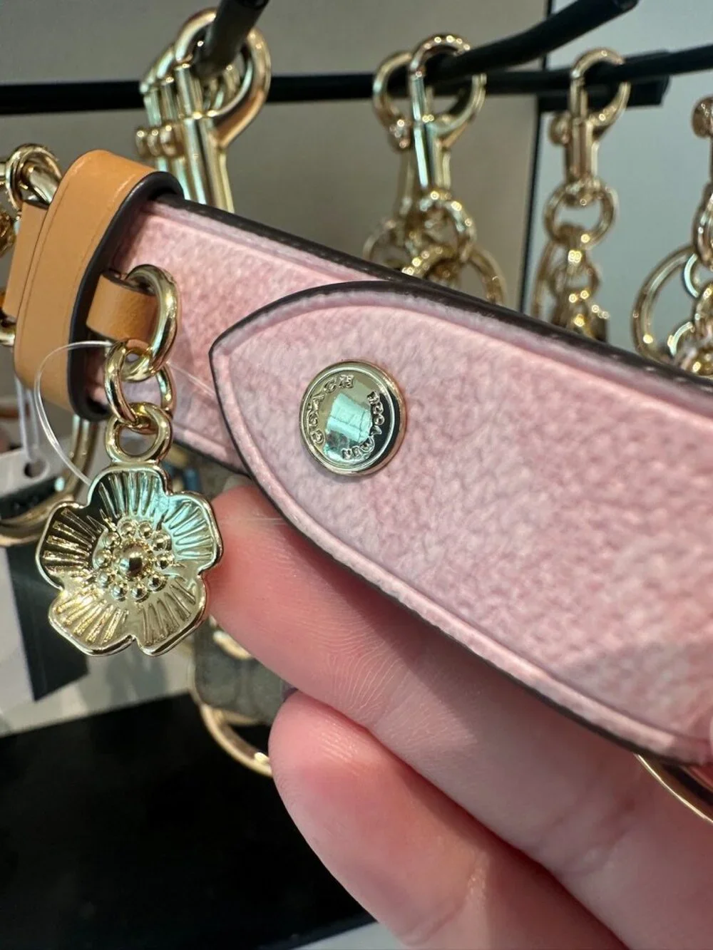 NWT Coach CEA24 Trigger Snap Bag Charm In Signature Canvas With Heart Charm Pink